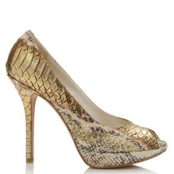 NIB CHRISTIAN DIOR 41 Metallic Python Snakeskin Peep-Toe Platform Pumps - Picture 1 of 9